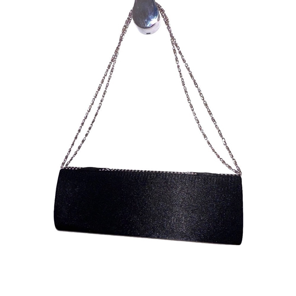 BLACK Satin Rhinestone Encrusted Clutch Bag - Picture 14 of 16